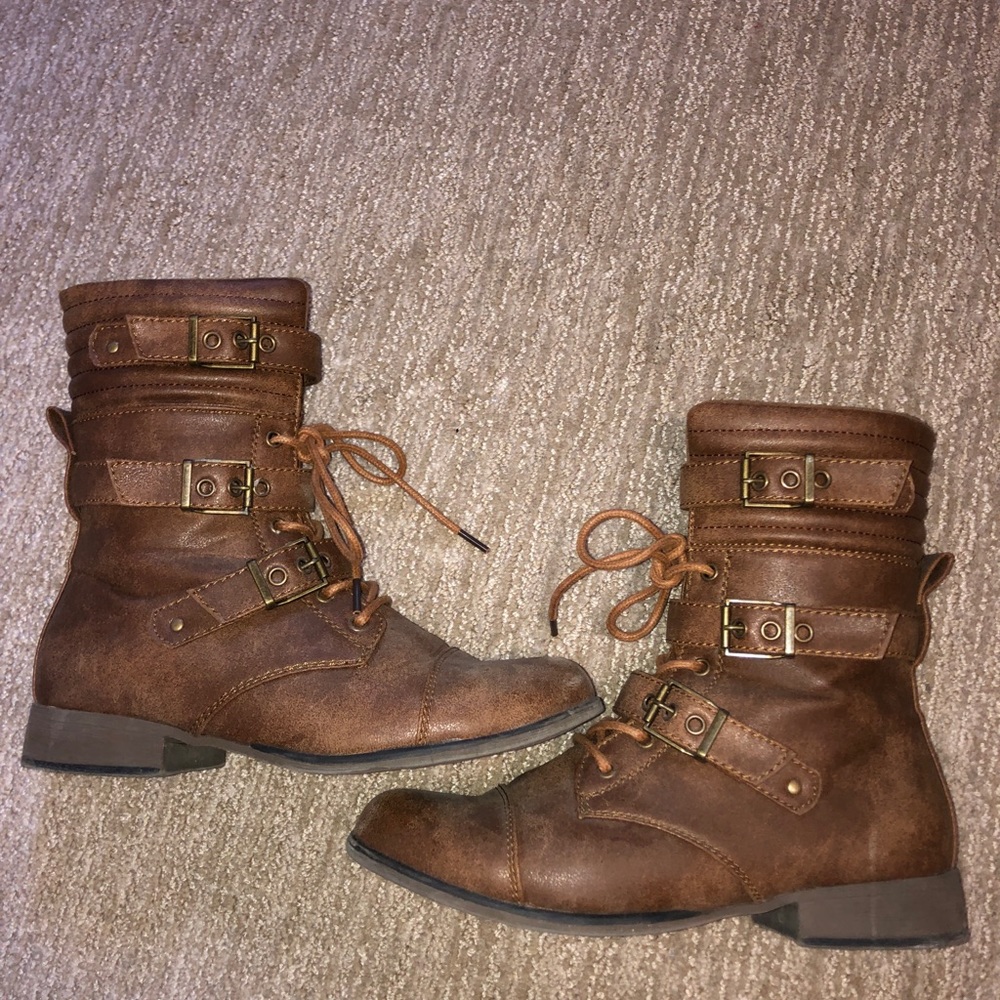 Brown combat boots